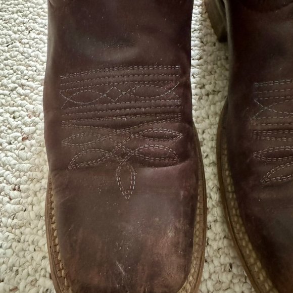 Nocona brown & black leather square toe Western cowboy boots, men's size 9D - Picture 7 of 14
